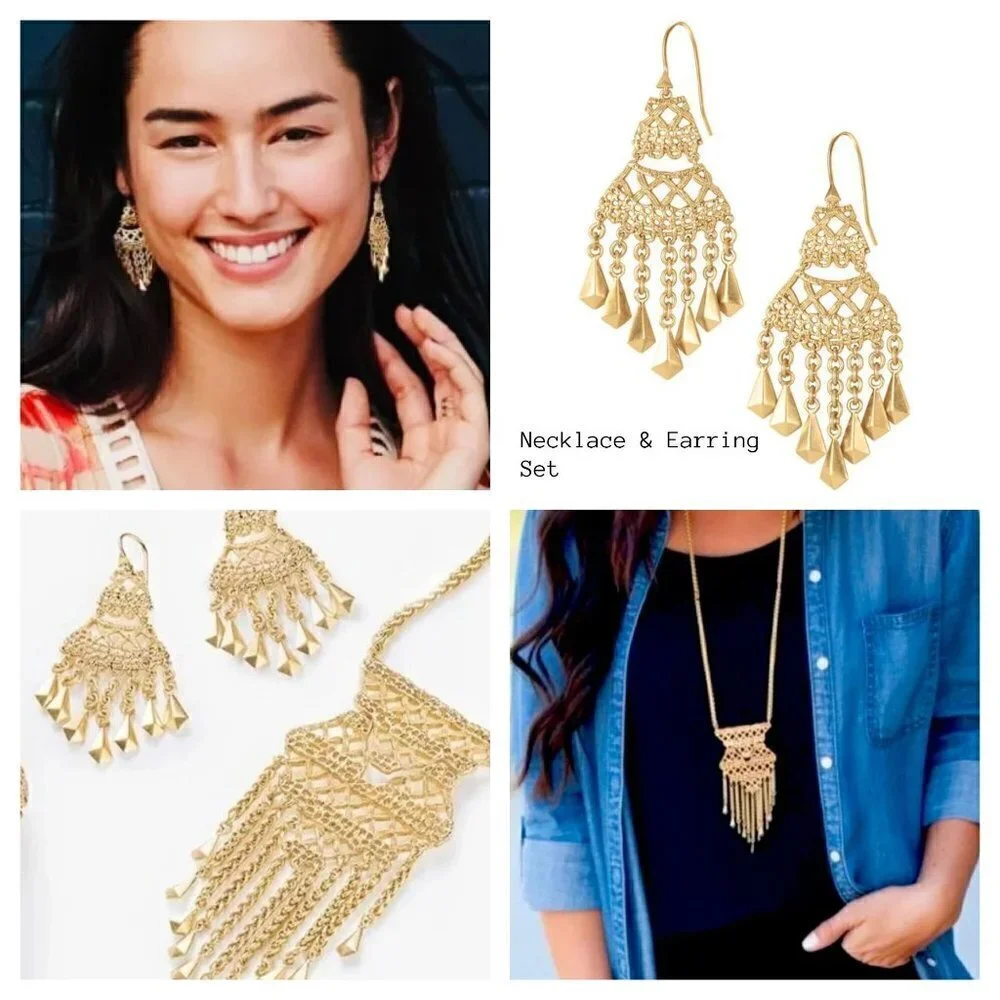 💜 Stella & Dot Alila Lace Necklace and Earring Set of 2 - Picture 1 of 13